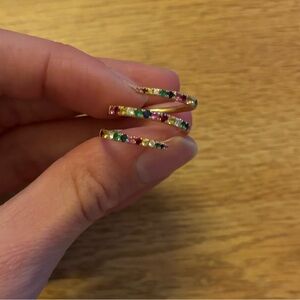 14KT Gold Multi-Color Rainbow 3 Line Wrap Ring